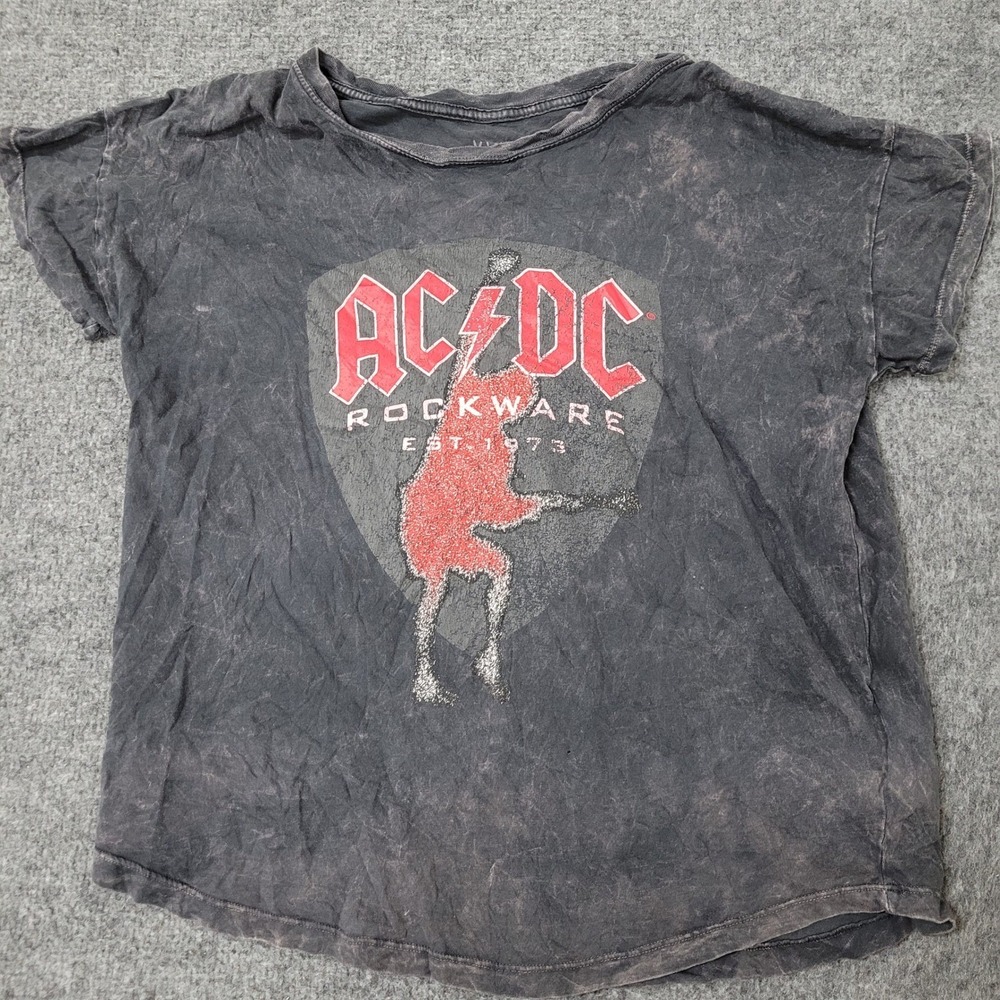 Vintage Canvas T-Shirt Womens S Gray Acid Wash AC/DC Rock Graphic Distressed